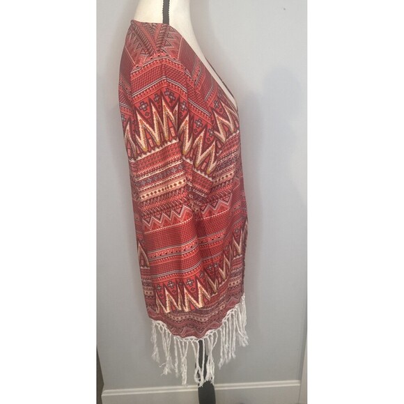 R Cinco Ranch Womens Southwest Western Red Patterned Sheer Open Front Cardigan S - Picture 4 of 6